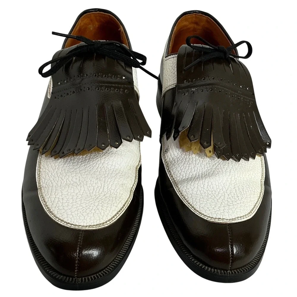 Vintage‎ Ben Hogan Golf Shoes 11C Brown White Kiltie Saddle Spikes USA Retro